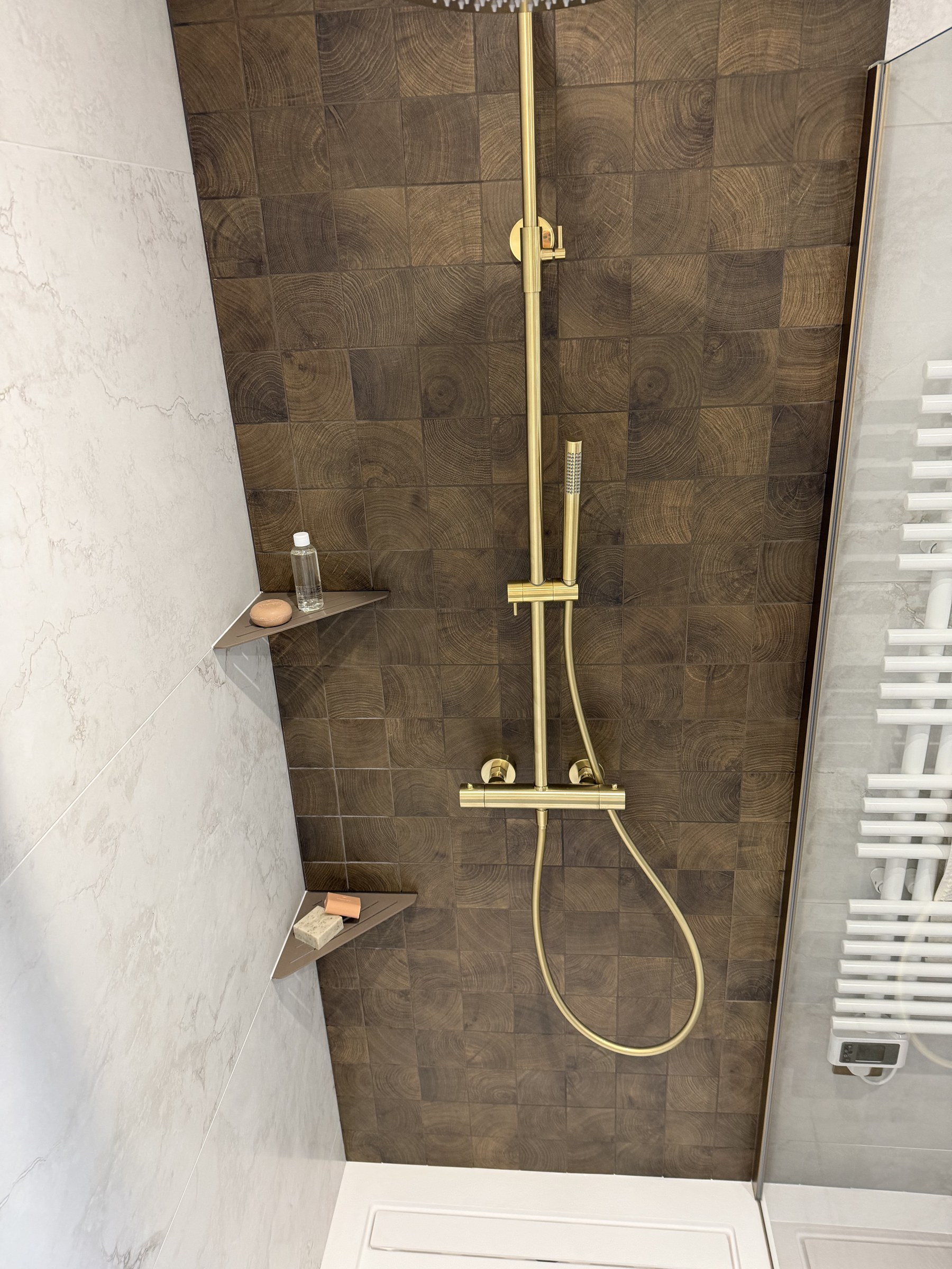 Robinetterie de douche et carrelage mural à Bron